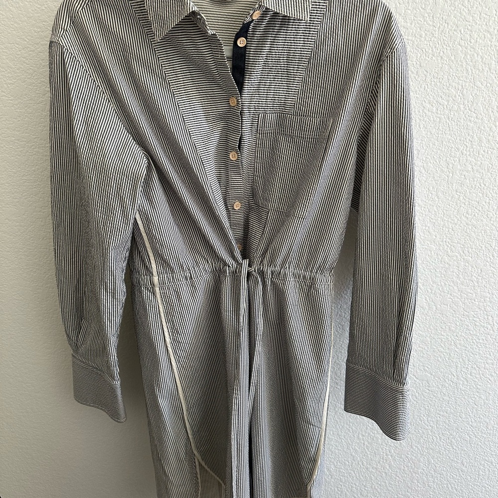 Jason Wu Navy and White Striped Shirt Dress